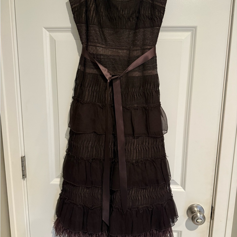 BCBGMaxAzria Strapless Dark Brown Layered Dress